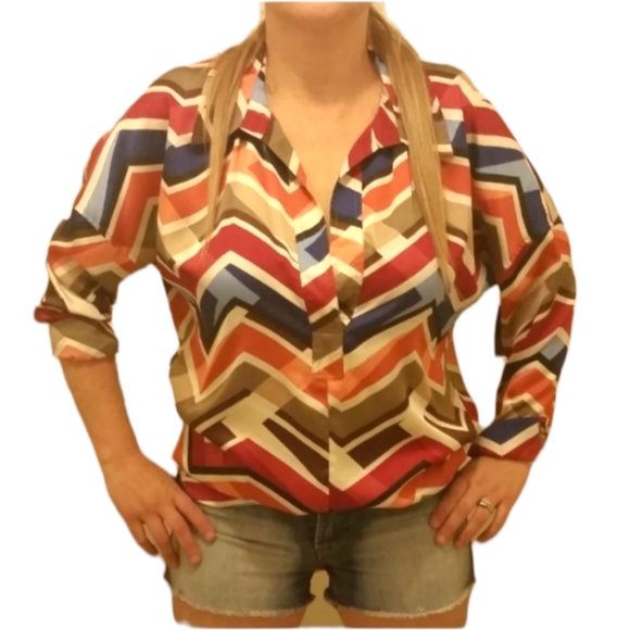 🌺BRAND NEW, ●BISOU BISOU MASONIQUE STRIPED PRINTED BLOUSE. - Picture 4 of 6